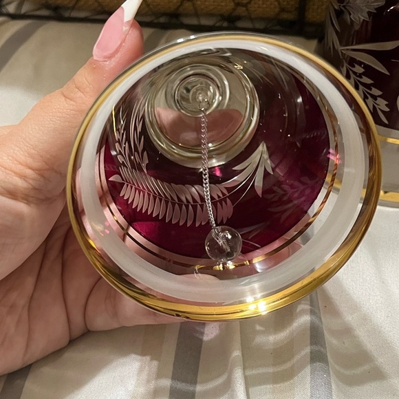 Victorian Cranberry Crystal Table Bells - Picture 2 of 4